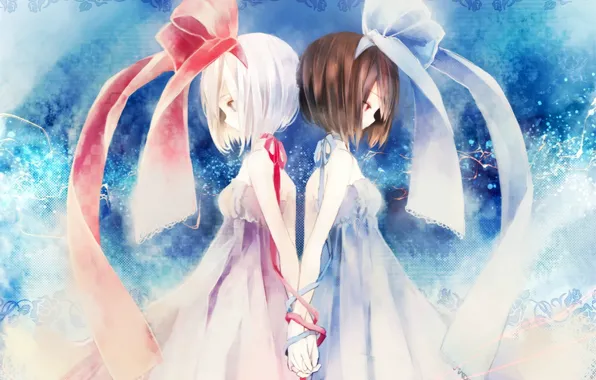 Pattern, hands, tape, bow, Sisters, Gemini, sundress