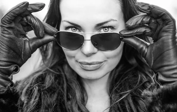 Eyes, look, face, glasses, gloves