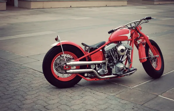 Picture red, vintage, motorcycle, bobber