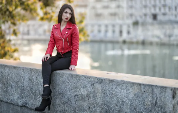 Autumn, face, the city, model, hair, sitting, Daniela