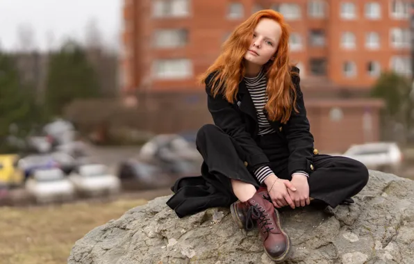 Girl, stone, shoes, red hair, Irina, Ilya Pistols