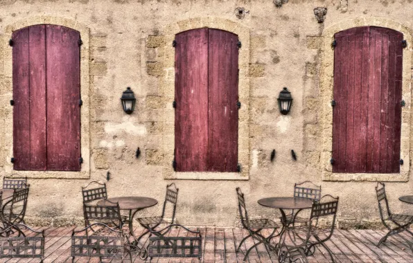 House, street, tables