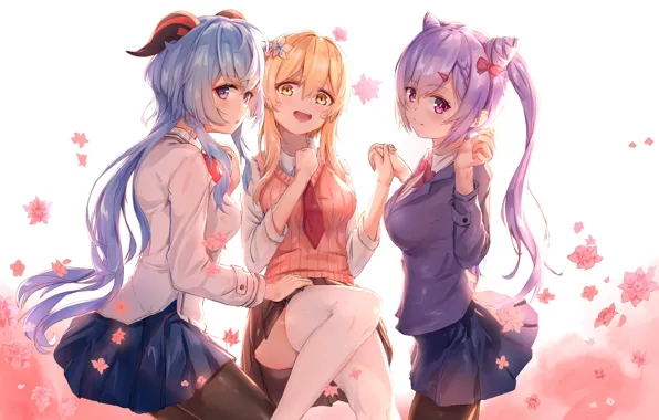 Flowers, girls, form, Genshin Impact, Ganyu, Light, Keqing