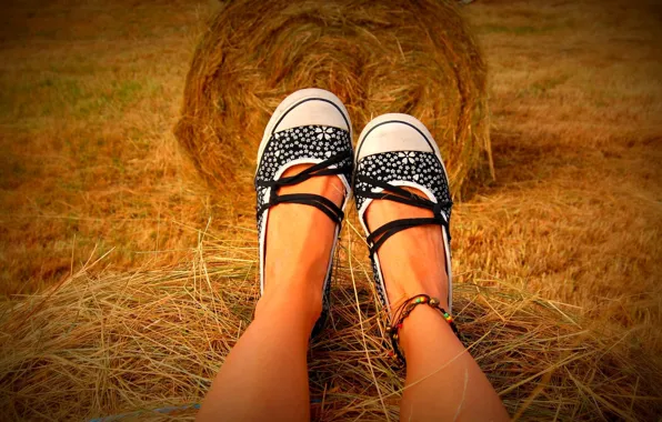 Picture girl, mood, feet, view, the barn