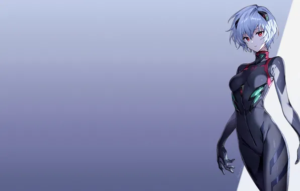 Ayanami Rei, red eyes, short hair, anime girls, purple hair, white hair, tight clothing, plugsuit