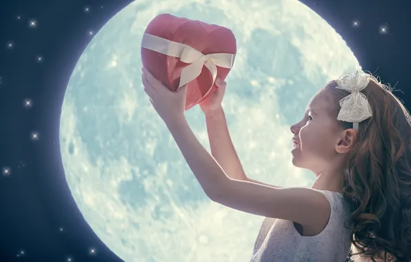 Love, the moon, heart, girl, love, heart, romantic, gift