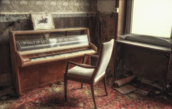 Picture music, window, chair, piano