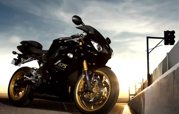 Road, sunset, Triumph Daytona 675 Triple