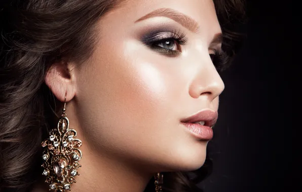 Look, girl, eyelashes, makeup, earrings, Korabkova