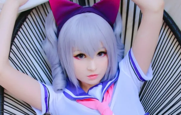 Girl, blue eyes, beautiful, short hair, pretty, face, cosplay, attractive