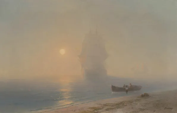 Ship, picture, sail, seascape, Ivan Aivazovsky, Sailing in the Mist