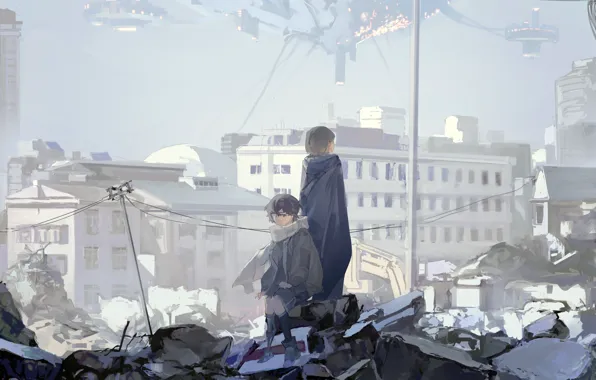 The city, ruins, teenagers, Saclia
