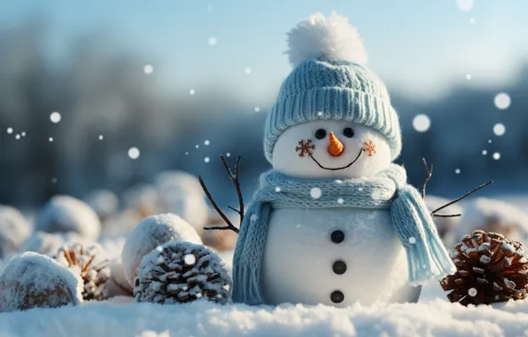 Picture winter, snow, New Year, Christmas, snowman, happy, Christmas, night