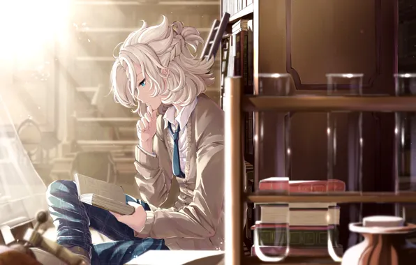 Book, guy, bulb, reads, Albedo, Genshin Impact