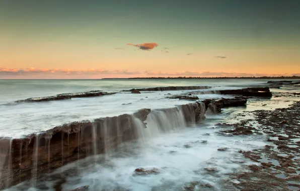 Sea, landscape, sunset, rocks
