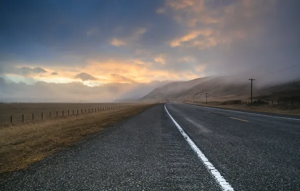 Road, landscape, morning