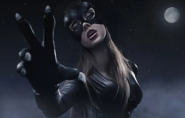 Look, girl, eyelashes, hand, mask, costume, claws, Catwoman