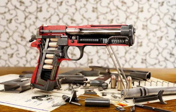 Rendering, cartridges, details, M1911, Alexander Iartsev, colt cutaway, Colt Cutaway