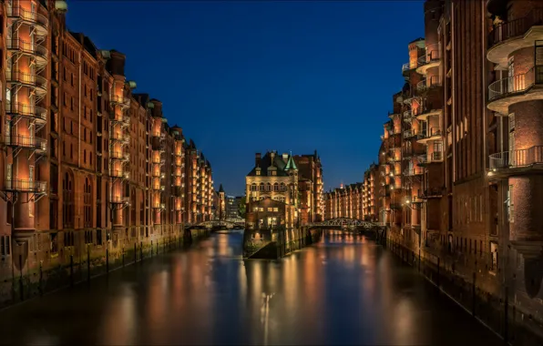 Picture night, lights, home, Germany, channel, Hamburg