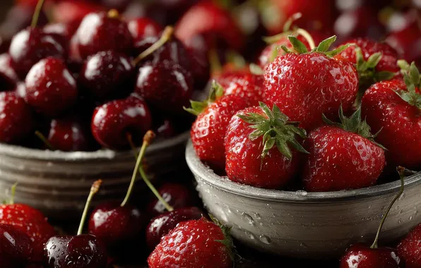 Cherry, berries, harvest, strawberry, cherry, bowls, bowls, AI art