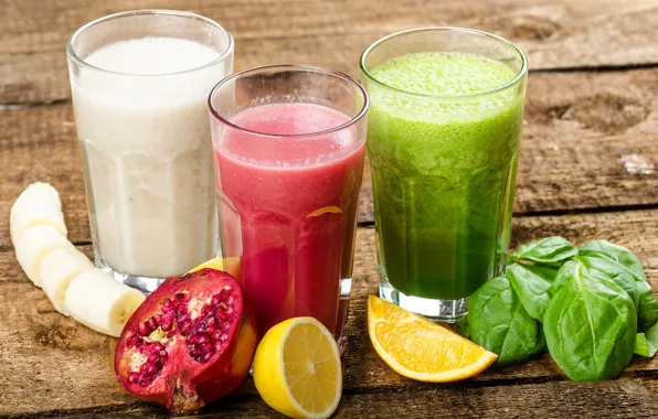 Lemon, cocktail, banana, garnet, smoothies