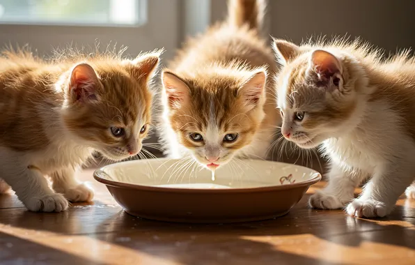 Look, light, cats, pose, kitty, drop, milk, window