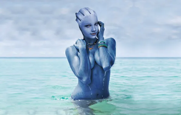 Sky, sea, Mass Effect, asari, Liara T Soni