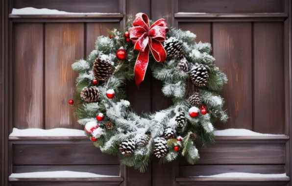 Branches, Board, Christmas, New year, needles, wreath, Christmas decorations, AI art