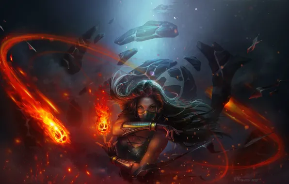 Girl, Fire, Stones, Girl, Magic, Sparks, Flame, Fantasy