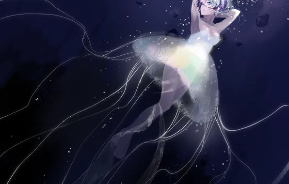 Girl, Medusa, anime, art, under water, namu