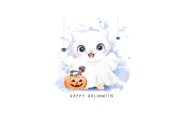 Halloween, Happy Halloween, Cute, Bat, Celebrations, White aesthetic, Cute art