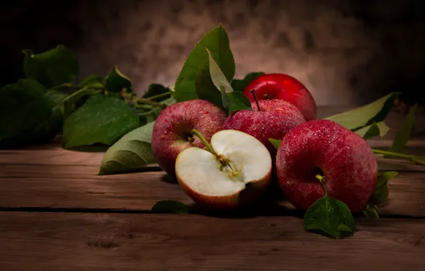Picture drops, red, apples, Board, fruit, still life, composition