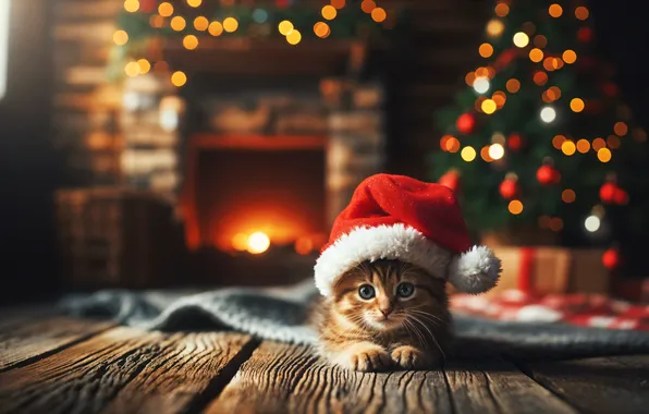 Cat, look, balls, pose, kitty, room, fire, flame