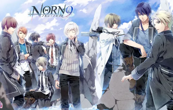 Gun, weapons, group, anime, art, guys, norn9
