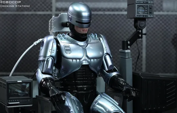 Picture robot, hero, armor, cyborg, sitting, iron, police, Robocop
