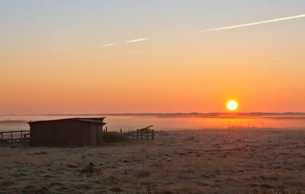 Fireball, morning, sun, hills, sunrise, dawn, dew, horizon
