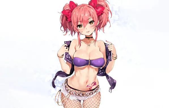 Girl, sexy, cleavage, shorts, pink hair, boobs, anime, beautiful