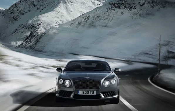 Winter, Bentley, Continental, Road, Snow, Machine, Grey, Silver