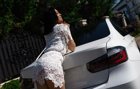 Machine, ass, look, pose, Girl, BMW, dress, Alex Bazilev