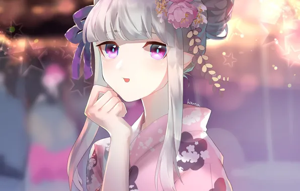 Girl, stars, yukata