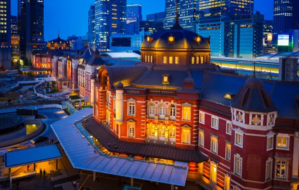 Picture building, Japan, Tokyo, Tokyo, Japan, night city, Marunouchi, Tokyo Station
