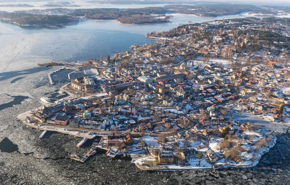Picture winter, the city, photo, top, Sweden, Vaxholm