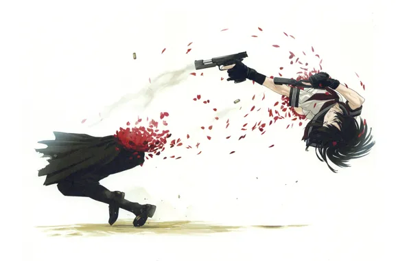Gun, schoolgirl, shootout, mortal Kombat, slaughter, by Yuusuke Kozaki