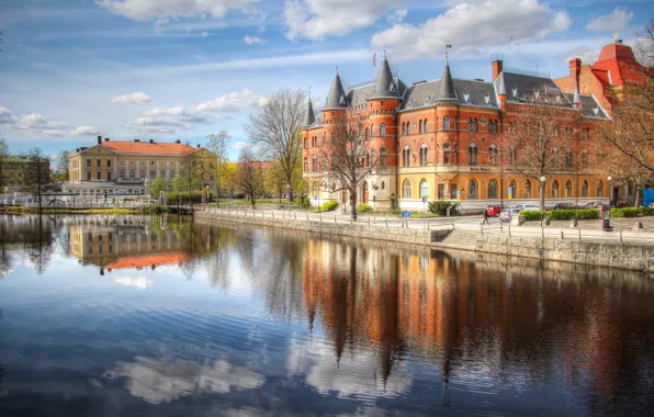 Trees, home, Sweden, promenade, Palace, turret, Örebro