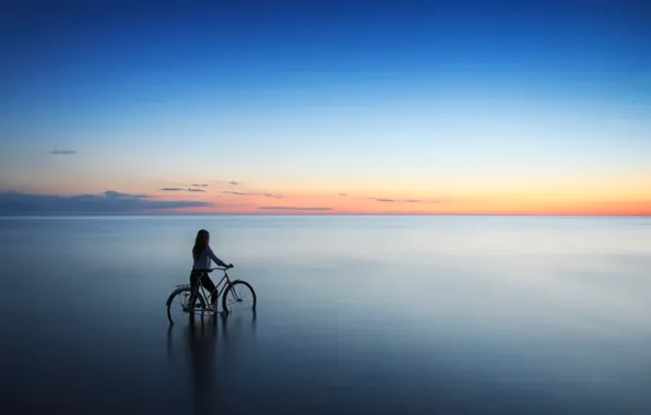 Picture girl, bike, dal, horizon