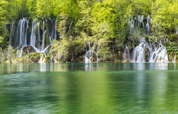 Picture forest, nature, lake, waterfalls, Croatia