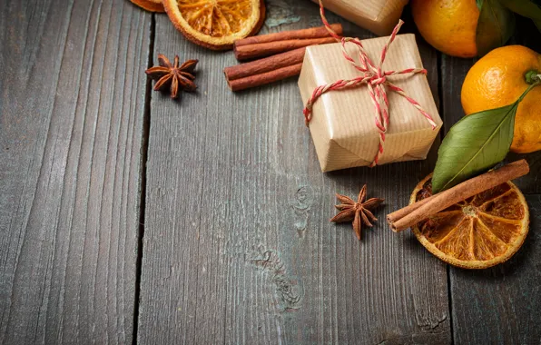 Decoration, tree, orange, New Year, Christmas, gifts, cinnamon, happy