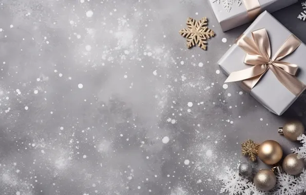 Decoration, background, gift, balls, new year, Christmas, golden, Christmas