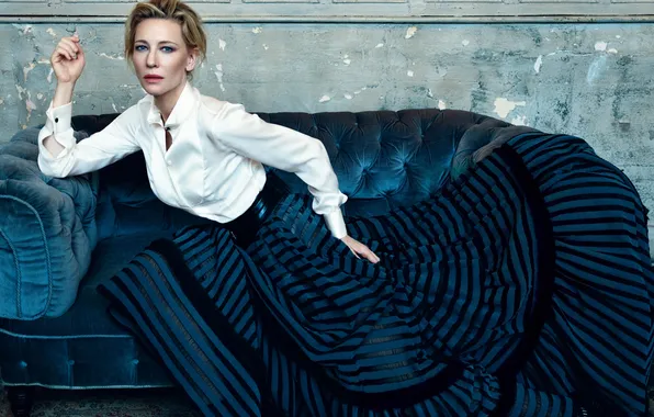 Sofa, model, dress, actress, hairstyle, blouse, photoshoot, Cate Blanchett