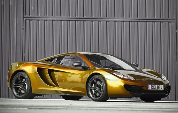 Wall, supercar, gold, the front, mclaren, McLaren, MP4-12C, mp4-12c